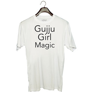                       UDNAG Unisex Round Neck Graphic 'Gujrati | Gujju girl magic' Polyester T-Shirt White                                              