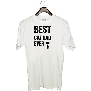                       UDNAG Unisex Round Neck Graphic 'Cat Dad | Best Cat Dad Ever' Polyester T-Shirt White                                              