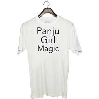                       UDNAG Unisex Round Neck Graphic 'Panjabi | Punju Girl Magic' Polyester T-Shirt White                                              