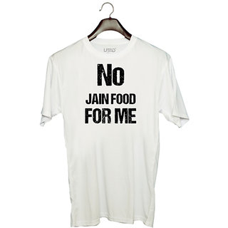                       UDNAG Unisex Round Neck Graphic 'Jain | No Jain Food for me' Polyester T-Shirt White                                              
