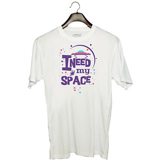                       UDNAG Unisex Round Neck Graphic 'I need my space' Polyester T-Shirt White                                              
