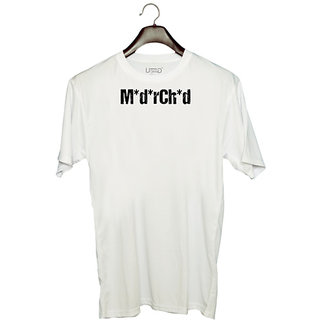                       UDNAG Unisex Round Neck Graphic 'Word | M*d*rch*d' Polyester T-Shirt White                                              