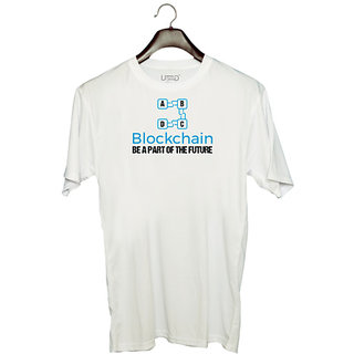                       UDNAG Unisex Round Neck Graphic 'Blockchain | ABCD Be a part of Future' Polyester T-Shirt White                                              