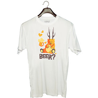                       UDNAG Unisex Round Neck Graphic 'Beer' Polyester T-Shirt White                                              