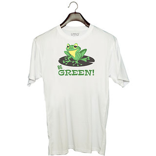                       UDNAG Unisex Round Neck Graphic 'Be green | Be green frog' Polyester T-Shirt White                                              