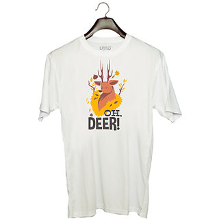                       UDNAG Unisex Round Neck Graphic 'Oh Deer' Polyester T-Shirt White                                              