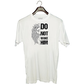                       UDNAG Unisex Round Neck Graphic 'Lion | Do not wake him' Polyester T-Shirt White                                              