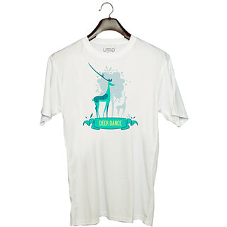                      UDNAG Unisex Round Neck Graphic 'Deer dance' Polyester T-Shirt White                                              