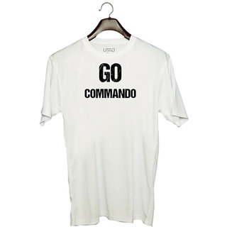                      UDNAG Unisex Round Neck Graphic 'Commando | Go Commando' Polyester T-Shirt White                                              