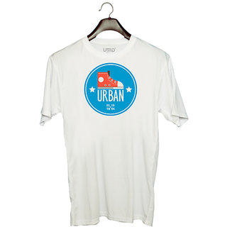                       UDNAG Unisex Round Neck Graphic 'Urban and shoe' Polyester T-Shirt White                                              