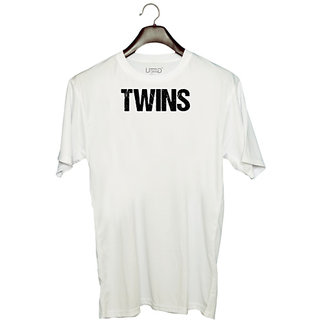                       UDNAG Unisex Round Neck Graphic 'Twins' Polyester T-Shirt White                                              