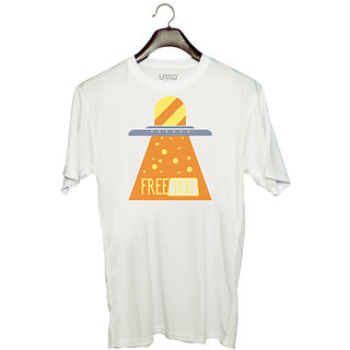                       UDNAG Unisex Round Neck Graphic 'Free Taxi' Polyester T-Shirt White                                              