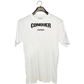                       UDNAG Unisex Round Neck Graphic 'Entrepreneur | Conquer entrepreneur' Polyester T-Shirt White                                              