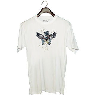                       UDNAG Unisex Round Neck Graphic 'Death and guns' Polyester T-Shirt White                                              