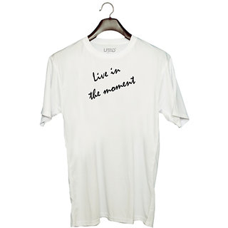                       UDNAG Unisex Round Neck Graphic 'Moment | Live in the moment' Polyester T-Shirt White                                              