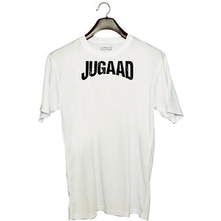                       UDNAG Unisex Round Neck Graphic 'Jugaad' Polyester T-Shirt White                                              