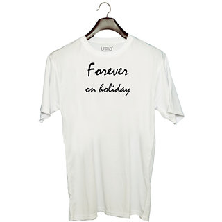                       UDNAG Unisex Round Neck Graphic 'Holiday | Forever on holiday' Polyester T-Shirt White                                              
