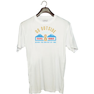                       UDNAG Unisex Round Neck Graphic 'Mountain travel' Polyester T-Shirt White                                              