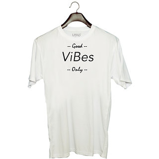                       UDNAG Unisex Round Neck Graphic 'Vibes | Good vibe only' Polyester T-Shirt White                                              
