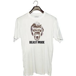                       UDNAG Unisex Round Neck Graphic 'Beast mode | Ape Beast Mode' Polyester T-Shirt White                                              