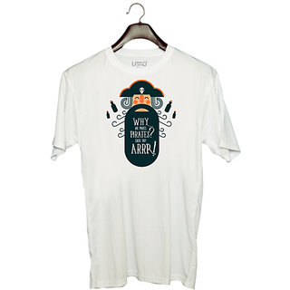                       UDNAG Unisex Round Neck Graphic 'Pirates' Polyester T-Shirt White                                              