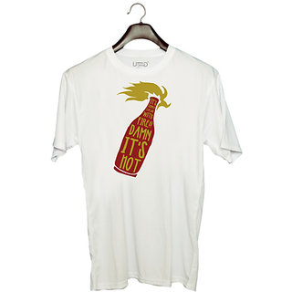                       UDNAG Unisex Round Neck Graphic 'Fire damn its hot' Polyester T-Shirt White                                              
