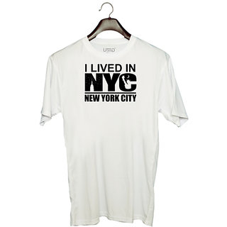                       UDNAG Unisex Round Neck Graphic 'New York | I live in NYC New York city' Polyester T-Shirt White                                              