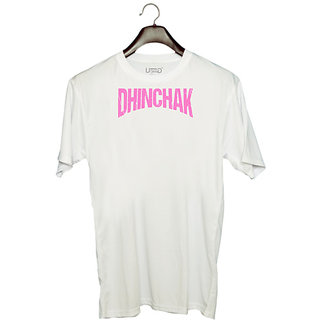                       UDNAG Unisex Round Neck Graphic 'Dhinchak' Polyester T-Shirt White                                              