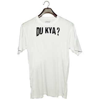                       UDNAG Unisex Round Neck Graphic 'Du kya ?' Polyester T-Shirt White                                              