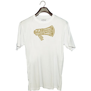                       UDNAG Unisex Round Neck Graphic 'People power' Polyester T-Shirt White                                              