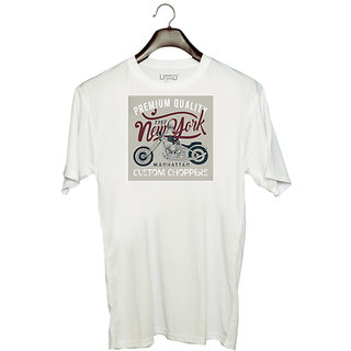                       UDNAG Unisex Round Neck Graphic 'Premium Quality New York Motorcycles' Polyester T-Shirt White                                              