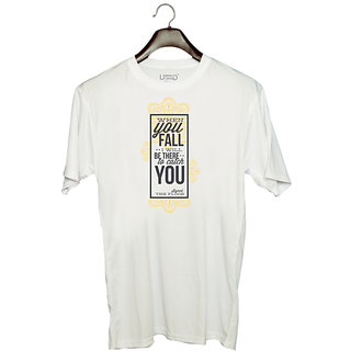                       UDNAG Unisex Round Neck Graphic 'Love | When you fall i will be there to catch you' Polyester T-Shirt White                                              