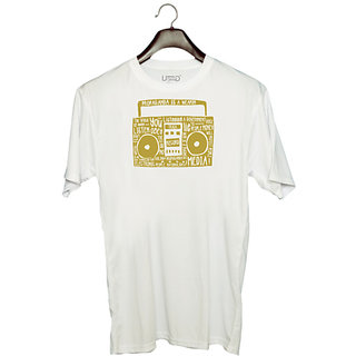                       UDNAG Unisex Round Neck Graphic 'Media Player' Polyester T-Shirt White                                              