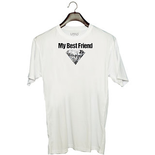                       UDNAG Unisex Round Neck Graphic 'Diamond | My best friend' Polyester T-Shirt White                                              