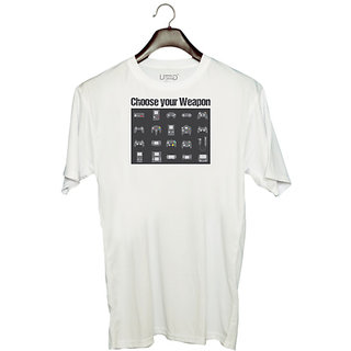                       UDNAG Unisex Round Neck Graphic 'Your Weapon | Choose your weapon' Polyester T-Shirt White                                              