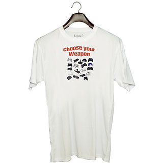                       UDNAG Unisex Round Neck Graphic 'Weapon | Choose your weapon' Polyester T-Shirt White                                              