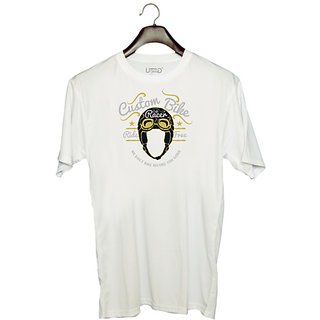                       UDNAG Unisex Round Neck Graphic 'Bike racer helmet' Polyester T-Shirt White                                              