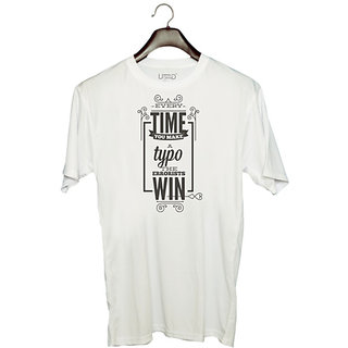                       UDNAG Unisex Round Neck Graphic 'Every time you make a typo the errorists win' Polyester T-Shirt White                                              
