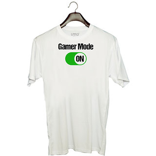                       UDNAG Unisex Round Neck Graphic 'Gamer | Game mode On' Polyester T-Shirt White                                              