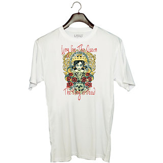                       UDNAG Unisex Round Neck Graphic 'Qween and King | Long live the qween, The king is dead' Polyester T-Shirt White                                              