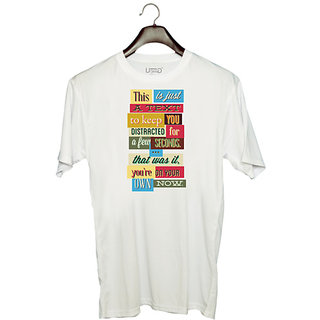                       UDNAG Unisex Round Neck Graphic 'Meme | All is Just a text to keep you distracted' Polyester T-Shirt White                                              