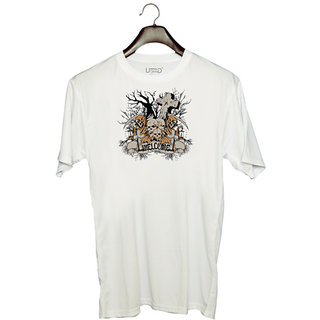                       UDNAG Unisex Round Neck Graphic 'Death | Welcome death' Polyester T-Shirt White                                              
