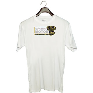                       UDNAG Unisex Round Neck Graphic 'machina Motor' Polyester T-Shirt White                                              