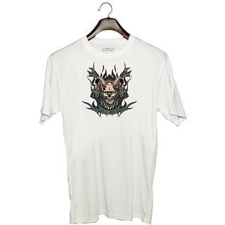                       UDNAG Unisex Round Neck Graphic 'Death | Death hell motor' Polyester T-Shirt White                                              