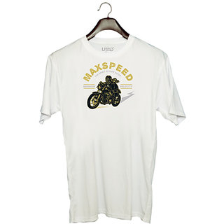                       UDNAG Unisex Round Neck Graphic 'max Speed and Motor cycle' Polyester T-Shirt White                                              