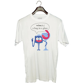                       UDNAG Unisex Round Neck Graphic 'Wine | Wine a huge in a glass' Polyester T-Shirt White                                              