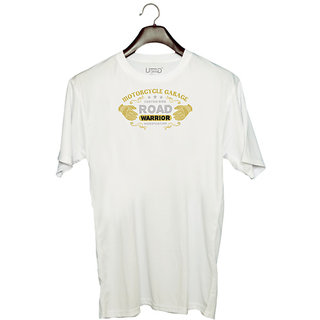                       UDNAG Unisex Round Neck Graphic 'Road Warrior' Polyester T-Shirt White                                              