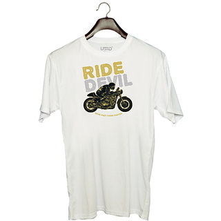                       UDNAG Unisex Round Neck Graphic 'Ride Devil' Polyester T-Shirt White                                              