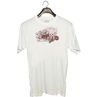                       UDNAG Unisex Round Neck Graphic 'Death | car' Polyester T-Shirt White                                              
