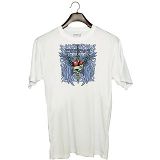                       UDNAG Unisex Round Neck Graphic 'Make love not war' Polyester T-Shirt White                                              